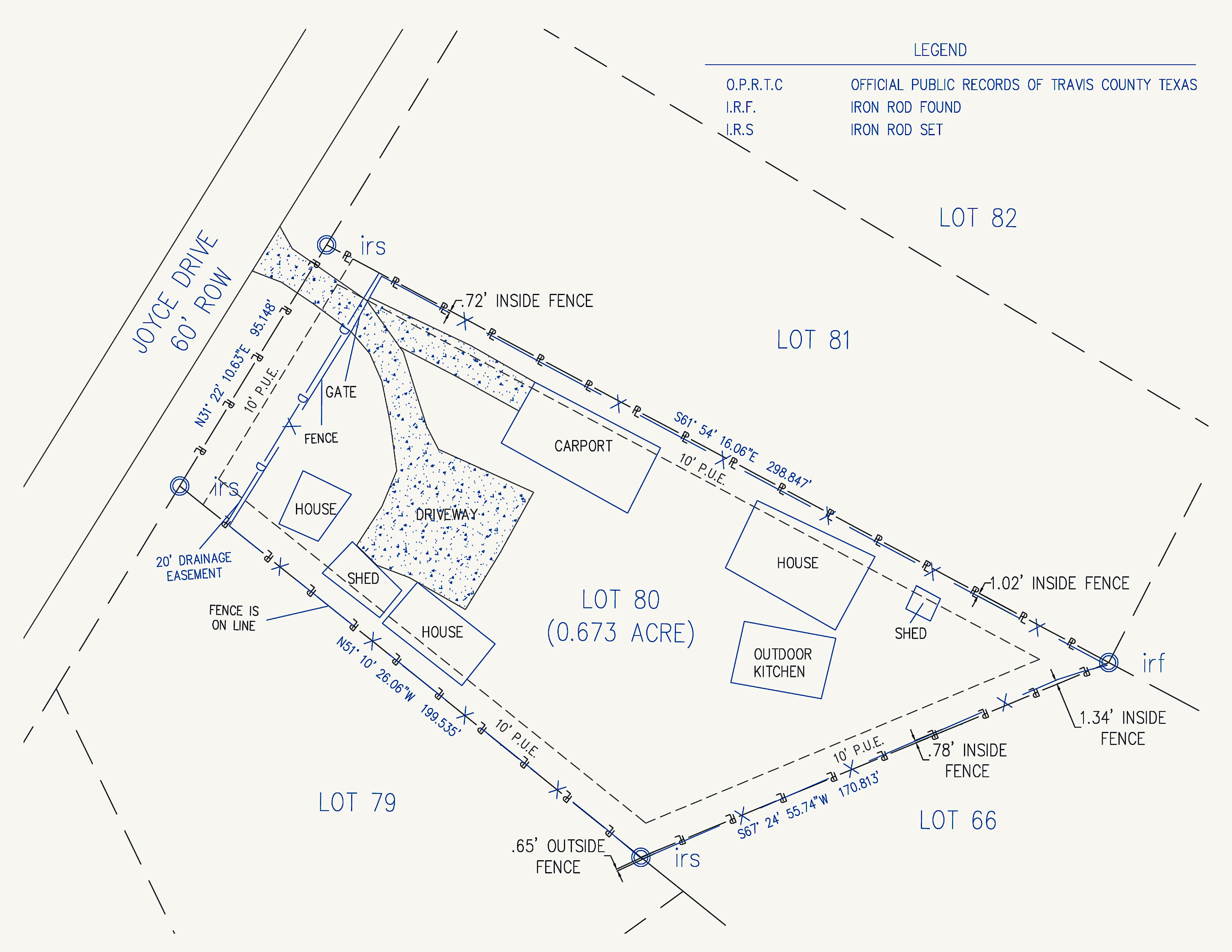 Complete uncropped boundary and improvement survey drawing for Lot 80 on Joyce Drive