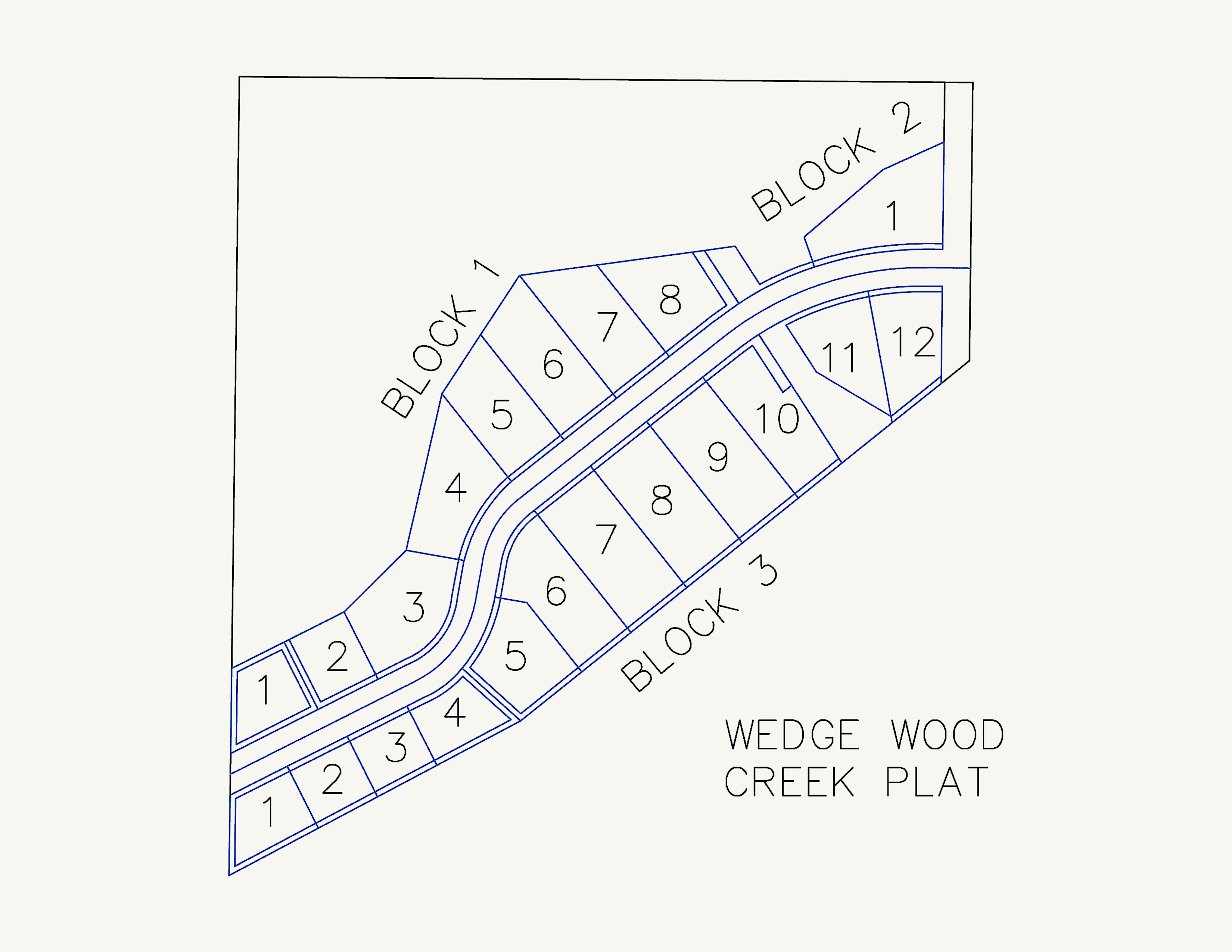 Complete subdivision plat for Wedge Wood Creek, Blocks 1, 2 and 3